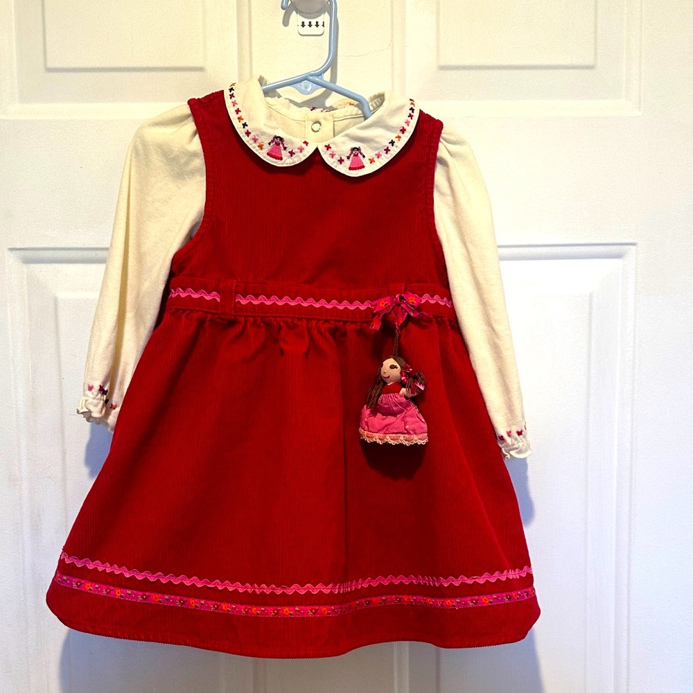 Vintage Gymboree Peruvian Doll Corduroy Dress with Matching Long Sleeve Onsie